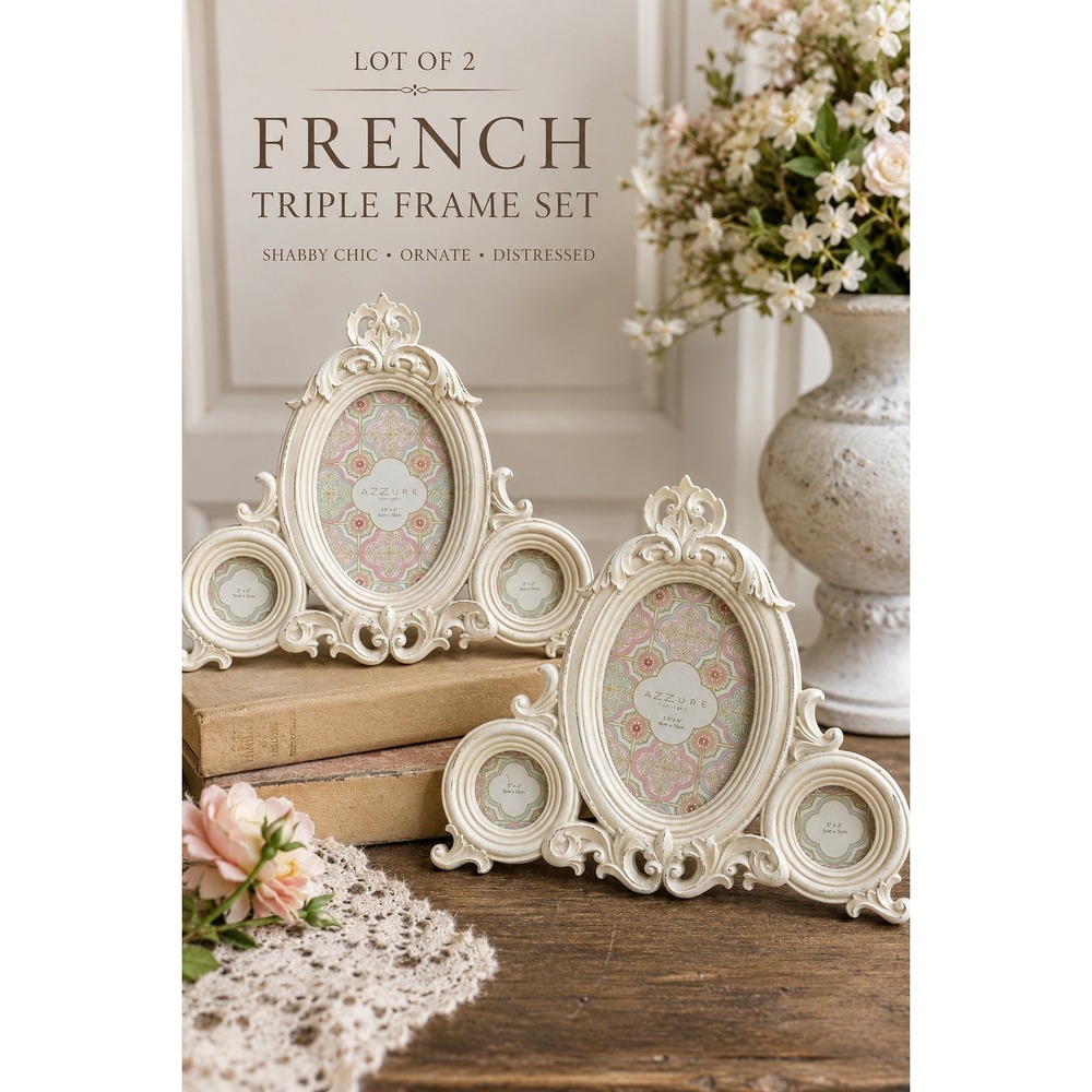 Vintage French Country Triple Photo Frame Set Ornate Shabby Chic Collage Decor